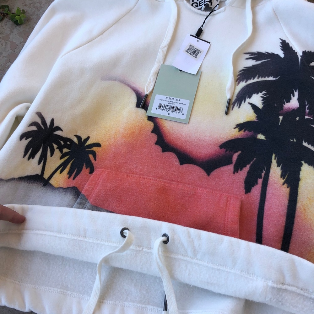 Pam & Gela Palm Tree Graffiti Crop Pullover Hoodie - Picture 2 of 6
